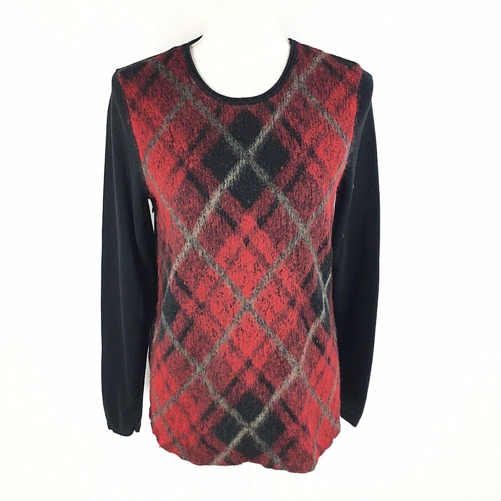 J. Jill Womens Wool Blend Tartan Argyle Plaid Sweater S Small Long Sleeve Red - Picture 1 of 9